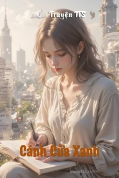 Bìa truyện "Cánh Cửa Xanh" với hình ảnh cô gái bí ẩn đứng trước cánh cửa xanh mờ ảo.