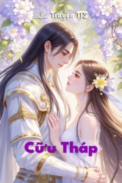 Bìa truyện Cửu Tháp với hình ảnh một tòa tháp cổ kính giữa mây trời
