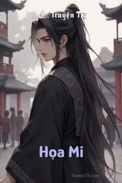 Bìa truyện Họa Mi với hình ảnh cô gái mặc cổ phục bên cành mai.