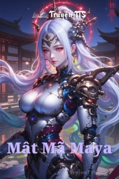 Bìa sách Mật Mã Maya với hình ảnh các biểu tượng Maya cổ đại và yếu tố khoa học viễn tưởng.