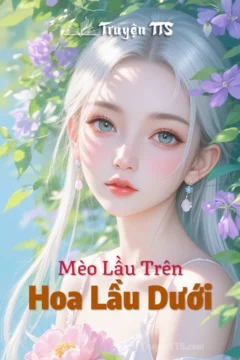Bìa truyện Hoa Lầu Dưới với hình ảnh mèo và chậu hoa